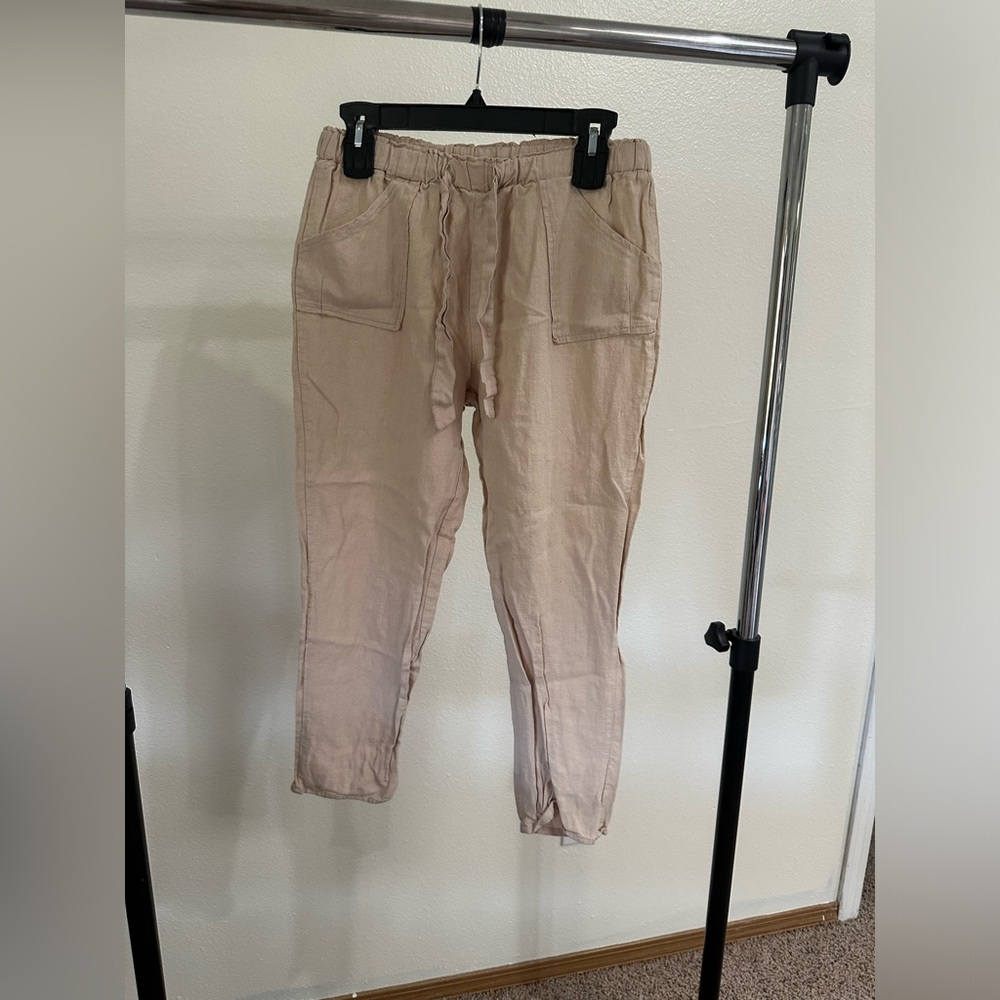 Heart & Hips Tan Trousers with Elastic Waistband
